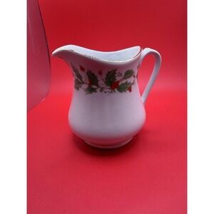 China Pearl Noel Fine China Creamer Pitcher Holly Berry Gold Trim Holiday